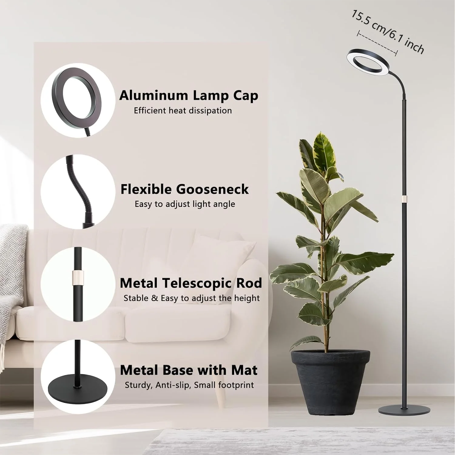 Grow Light for Indoor Plants,Full Spectrum LED Tall Growing Lights with Stand,3 Color Modes Standing Floor Plant Lamp with Timer