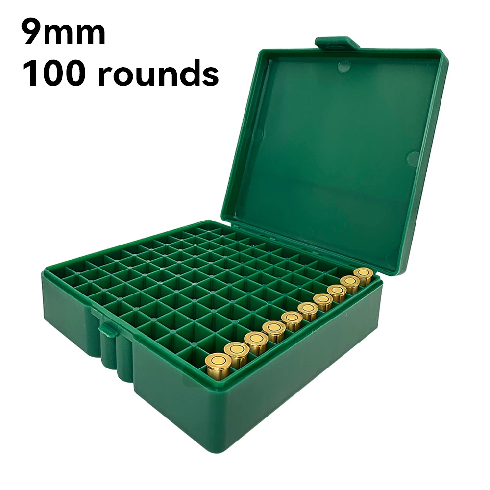 50/100 Rounds Tactical Bullet Box 9mm Pistol Ammo Carry Storage Box Flip-Top Hard Bullets Case Hunting Accessory