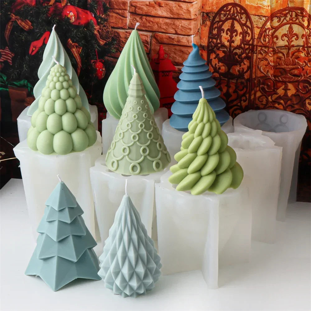 

Geometric Shapes Christmas Tree Silicone Molds Fondant Cake Mould Twisted Bubble Aromatherapy Christmas Decoration Baking Tools