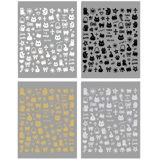 Cute Cat Nail Stickers Cartoon Ins Style Adorable Kitten Self Adhesive Waterproof Premium for Home Party DIY