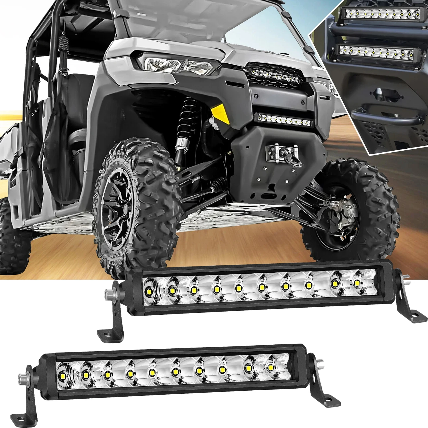 

2 комплекта тонких для Polaris Ranger XP 1000/1000 Crew UTV 12 дюймов, однорядные светодиодные светильники, комбинированные вспомогательные фонари, лампы для внедорожного бампера, предотвращение