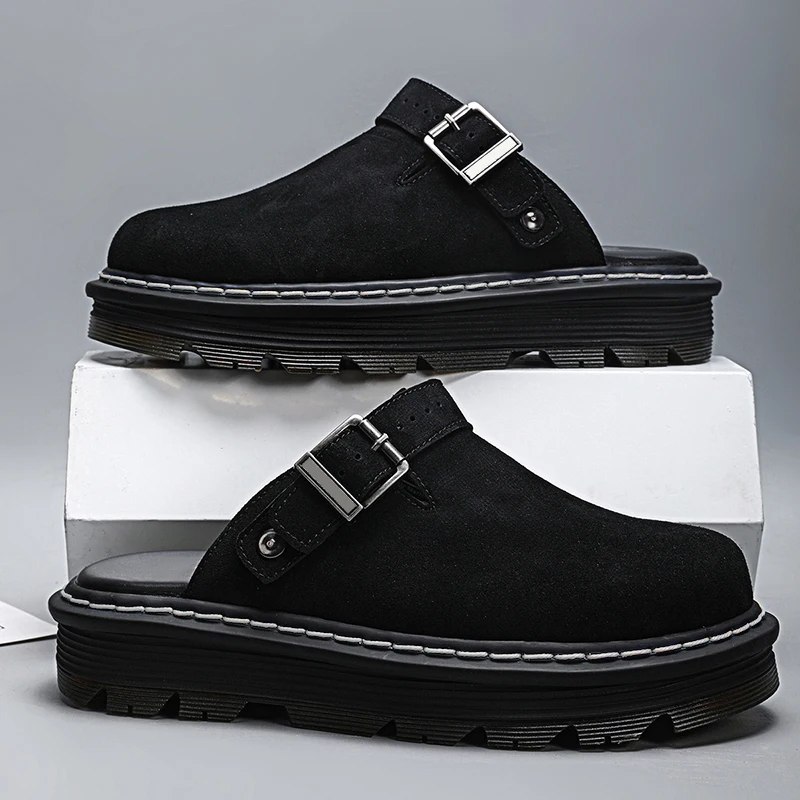 

2025 Fashion Men Slippers Flat Wedge Heel Square Toe Shallow Mouth Men's Casual All-match Outdoor Sports or Indoor Home Shoes