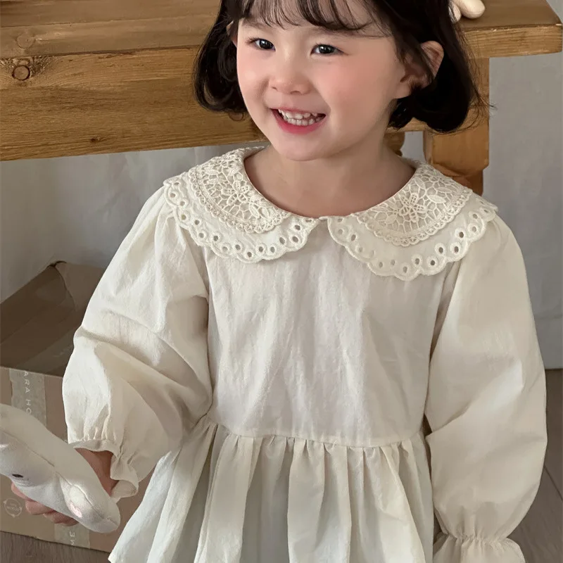 

Happy Fan25Autumn New Children's Lace Collar Shirt Girls Baby Long Sleeve Sweet Ruffle Shirt Korean