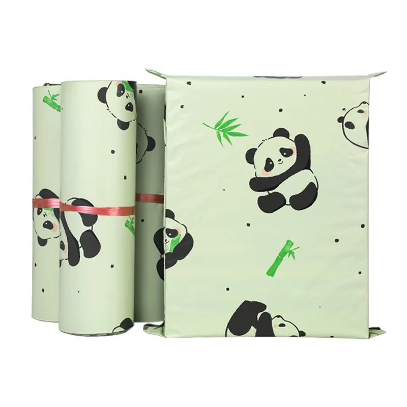 

100 шт., оптовая продажа, курьерские сумки, экспресс-конверт с принтом панды, светло-зеленая упаковка, полиэтиленовые почтовые конверты, пластиковая подарочная сумка для доставки