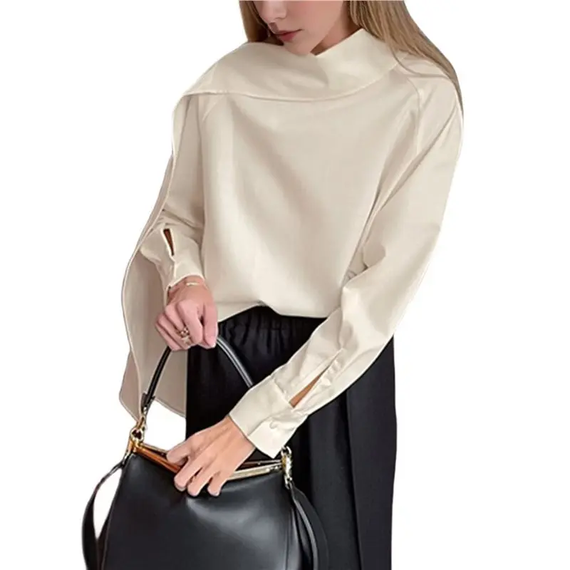 

CYL-Женская толстовка с высоким воротником и длинными рукавами, мягкая повседневная однотонная блузка на все сезоны