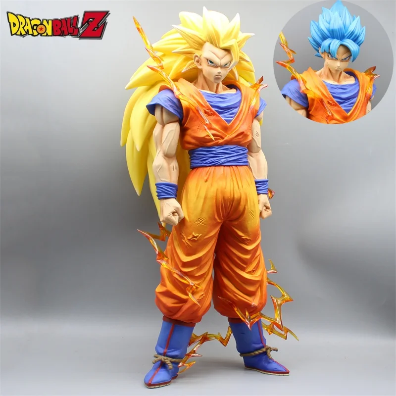 

47cm Anime Dragon Ball Figure Blue Son Goku Action Figure Super Saiyan 3 Yellow Goku Statue Dbz Pvc Collectible Model Toys Gifts