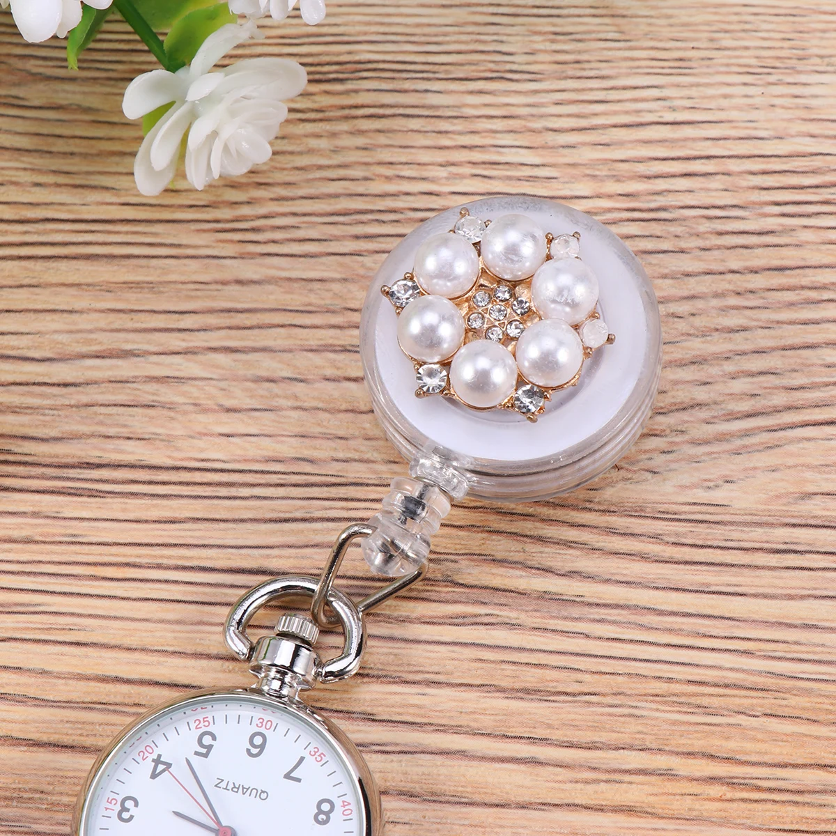 

Stainless Steel Nurse Doctor Hanging Pocket Watch Fob Watches Pearl Decor Durable Accurate Timekeeping Medical Staff Accessories
