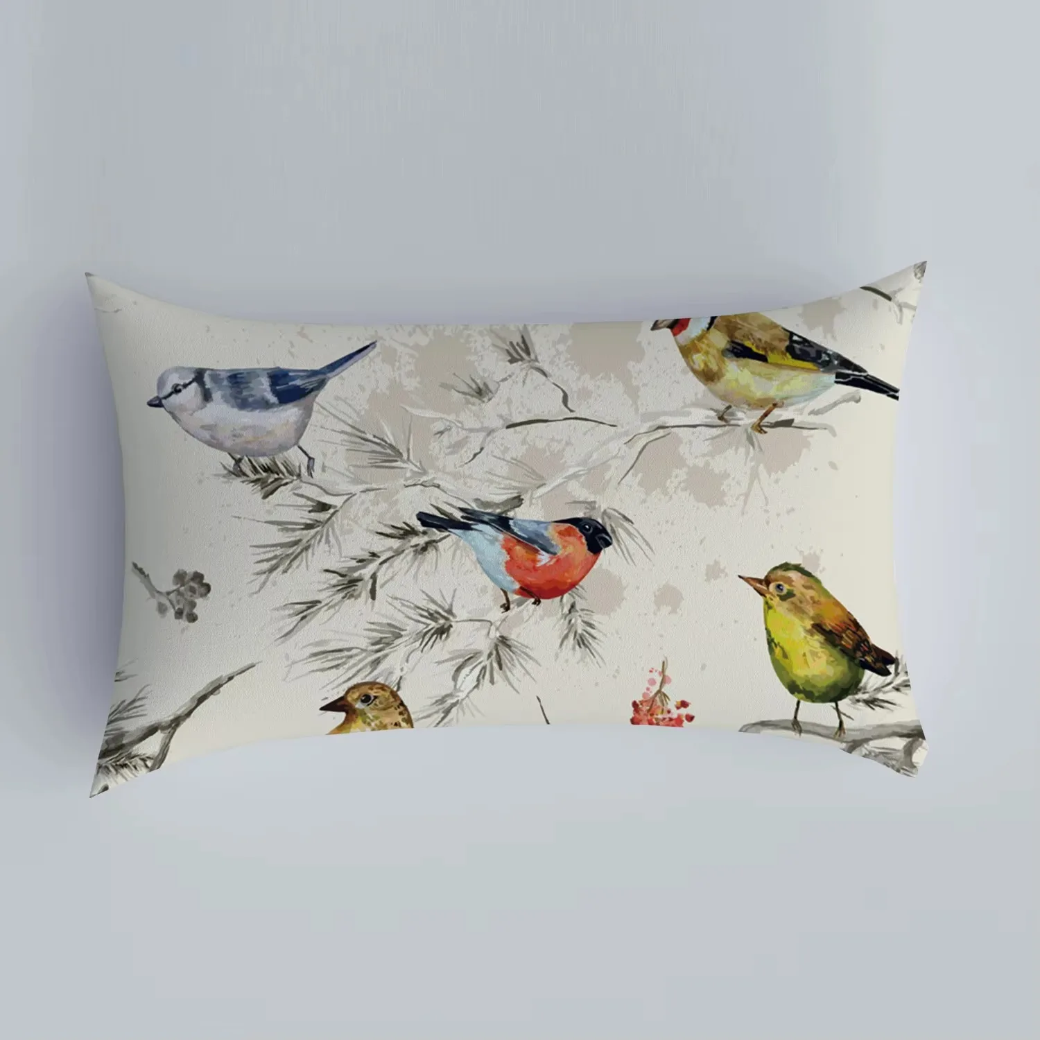 Chinese Style Flower and Bird Pattern Print Decoration Bedroom Living Room Office Backrest Home Rectangular Pillowcase