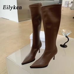 Eilyken Sexy Pointed Toe High Heels Women Knee-High Boots 2024 Spring Autumn Shoes Slim Elastic Fabric Modern Long Botas Mujer