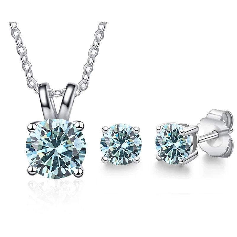 Joycejelly Classic 925 Sterling Silver Jewelry Set with 1ct Real Moissanite Stone Wedding Earrings Necklace for Women Bridal