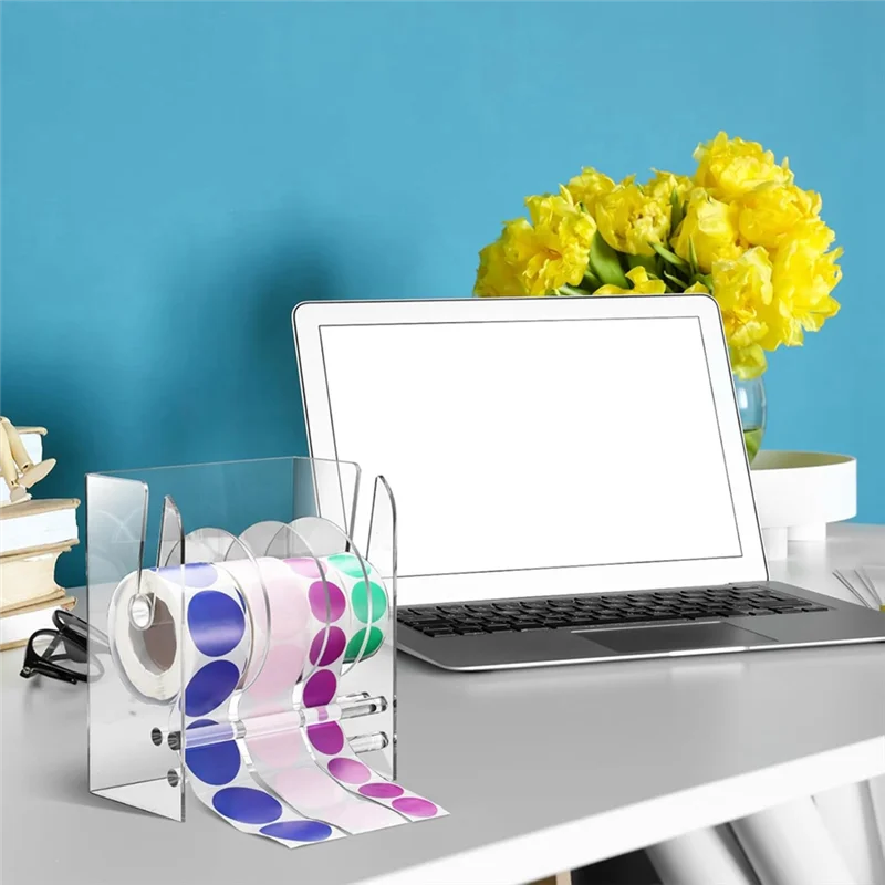 AC56-Adjustable Label Dispenser Acrylic Sticker Roll Dispenser Sticker Roll Holder Clear Label Holders Sticker Holder 4 Disks