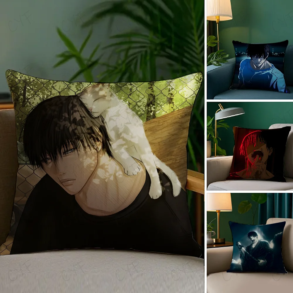 

Kaisen Fushiguro Toji anime Pillow Case Anti-dustmite Pillowcase Invisible zipper silky short plush Sofa cushion cover