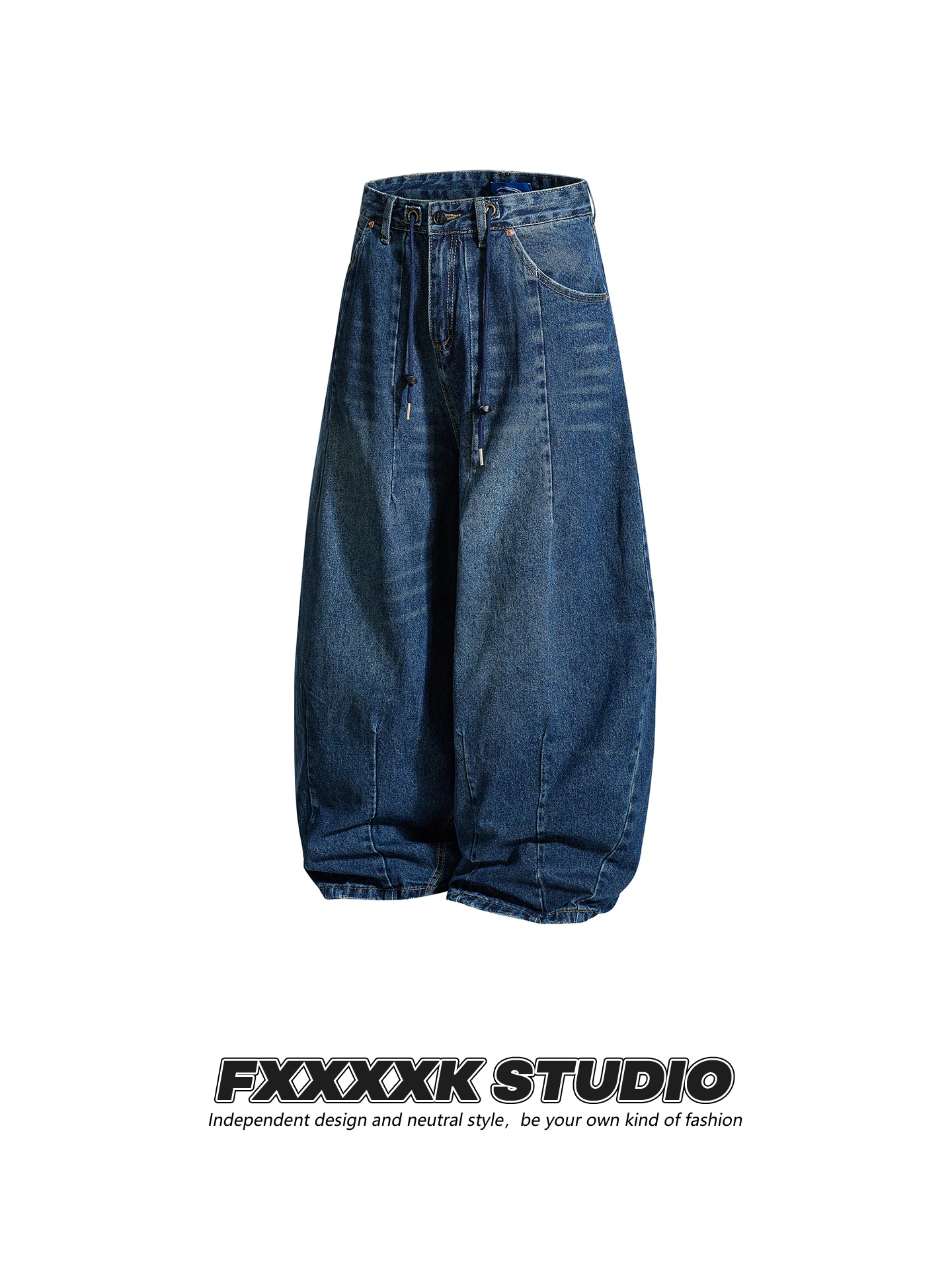 

FXK оригинальные винтажные американские повседневные джинсы со свободной талией и широкими штанинами длиной до пола, повседневные джинсы с высокой талией из смеси хлопка и полиэстера