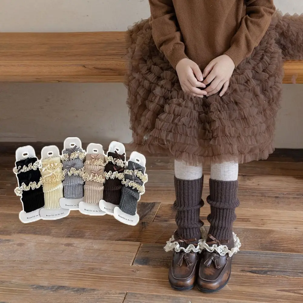 Polyester Girls Leg Warmers Knitted Texture Thickened Fabric Kids Sock Covers Lolita Stretchy Fit Calf Socks Kids Outfit Match
