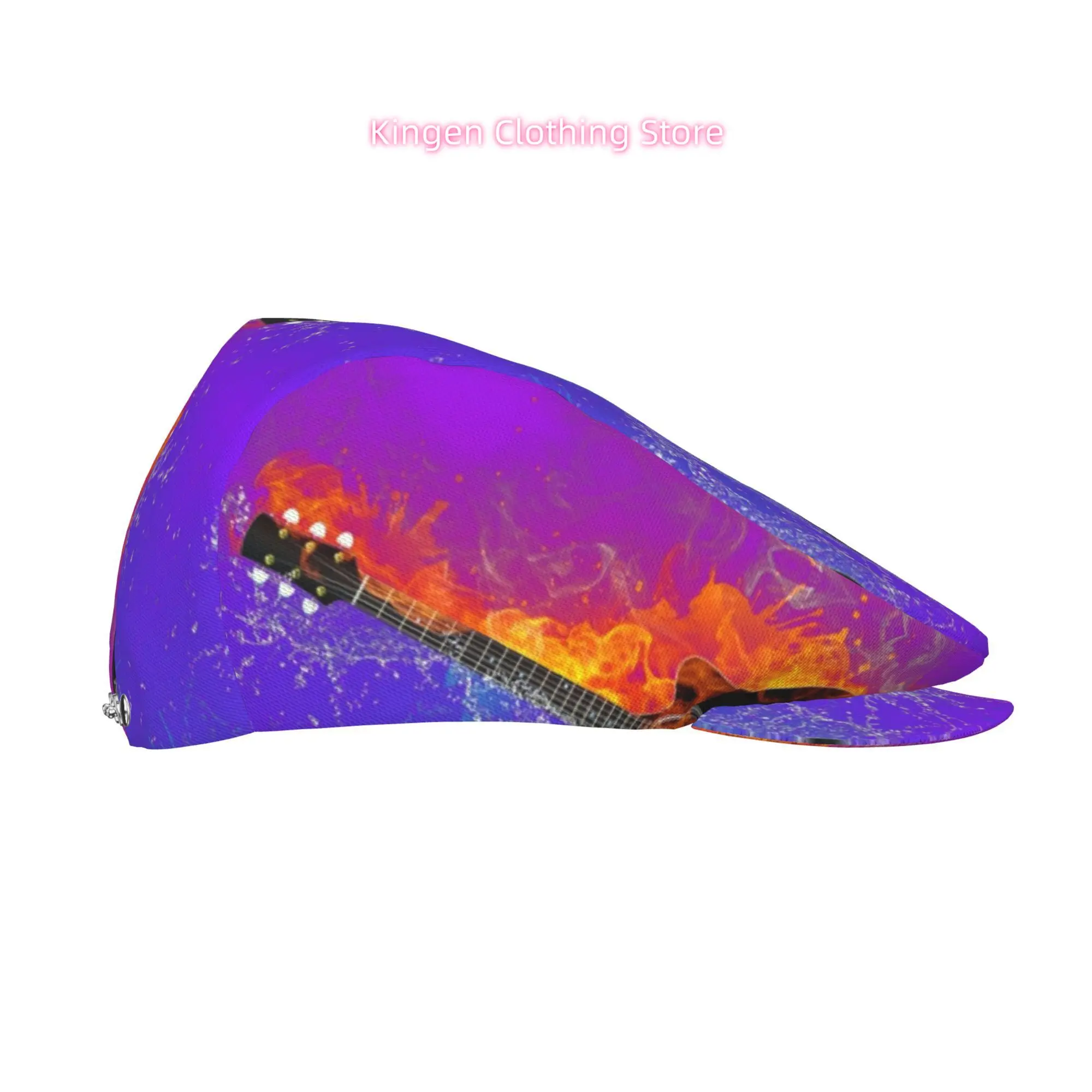 Guitar with Fire and Water Effectsv All-over Print Flat-top Hats for Men and Women, Newsboy Caps, Berets, Irish Hats, Driver Cap