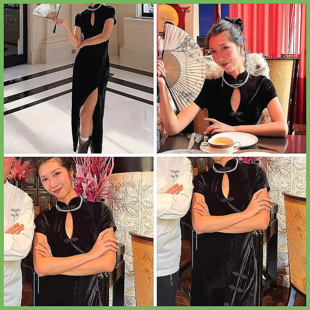 

Fashion Women's Velvet Dress Hollow-out Sleeve Slim Gown for Party Evening