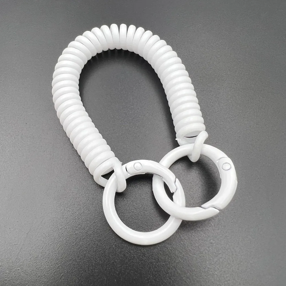 Colorful Retractable Keychain Plastic Double Key Rings Spiral Phone Lanyard Lightweight Spring Rope Anti-Lost Card Holder Strap