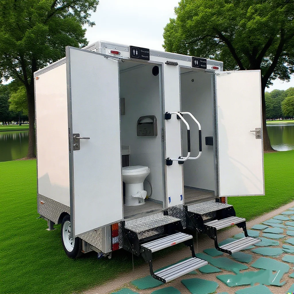 NEW Hot Sale 4 Stalls Outdoor Luxury Portable Restroom Trailer Camping Caravan Mobile Toilet Trailer for Event Wedding