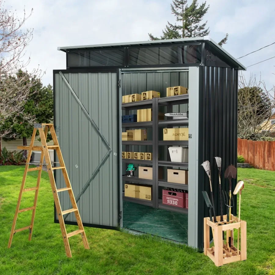 

5ft x 3ft Outdoor Metal Storage Shed Transparent Plate Black