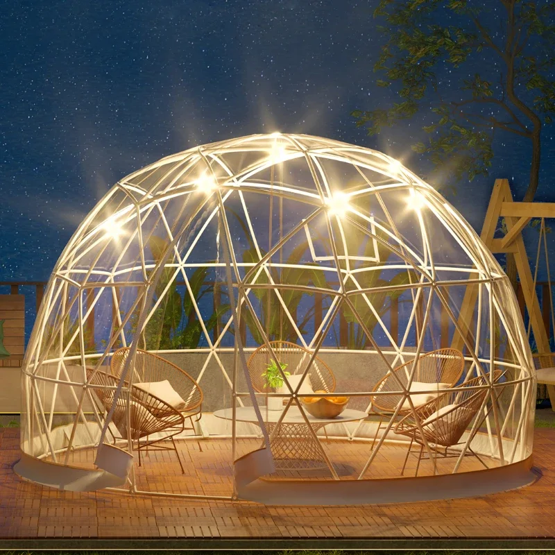 Igloo 9.5/12ft With LED PVC Cover Geodesic Greenhouse Dome for Outdoor Sunbubble Backyard Bubble House