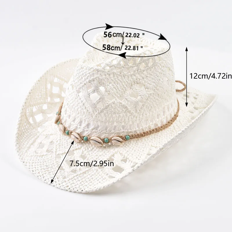 Strohhut für Damen, Sommerhut mit Muscheldekoration, Strandhut, ausgehöhlter Sonnenhut mit breiter Krempe, Chapeu Panama Feminino – Detail 2