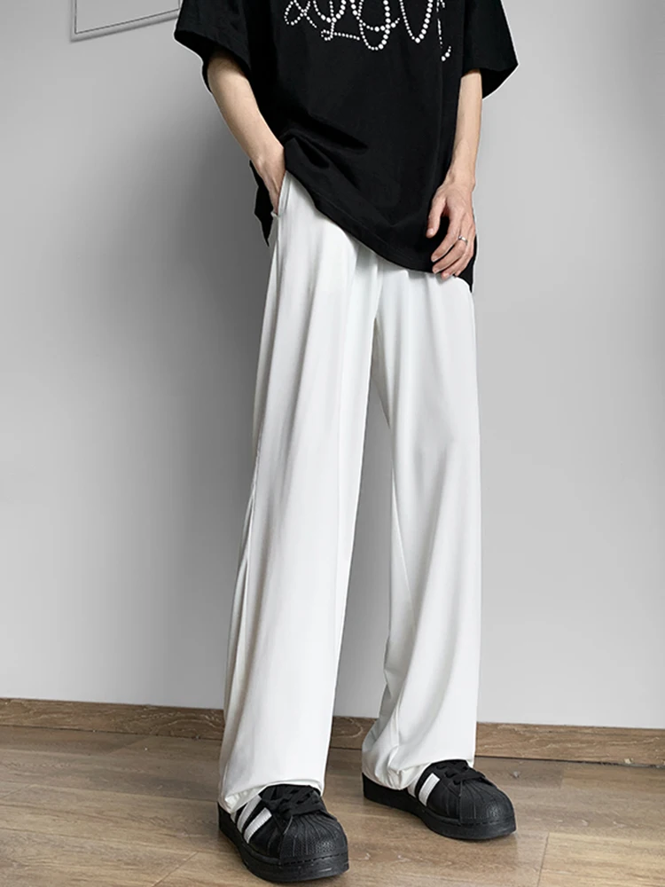 Fashion High Waist Casual Pants Men's 2024 Summer Trousers Trendy Male High-End Solid Color Thin Straight Wide Leg Suit Pants
