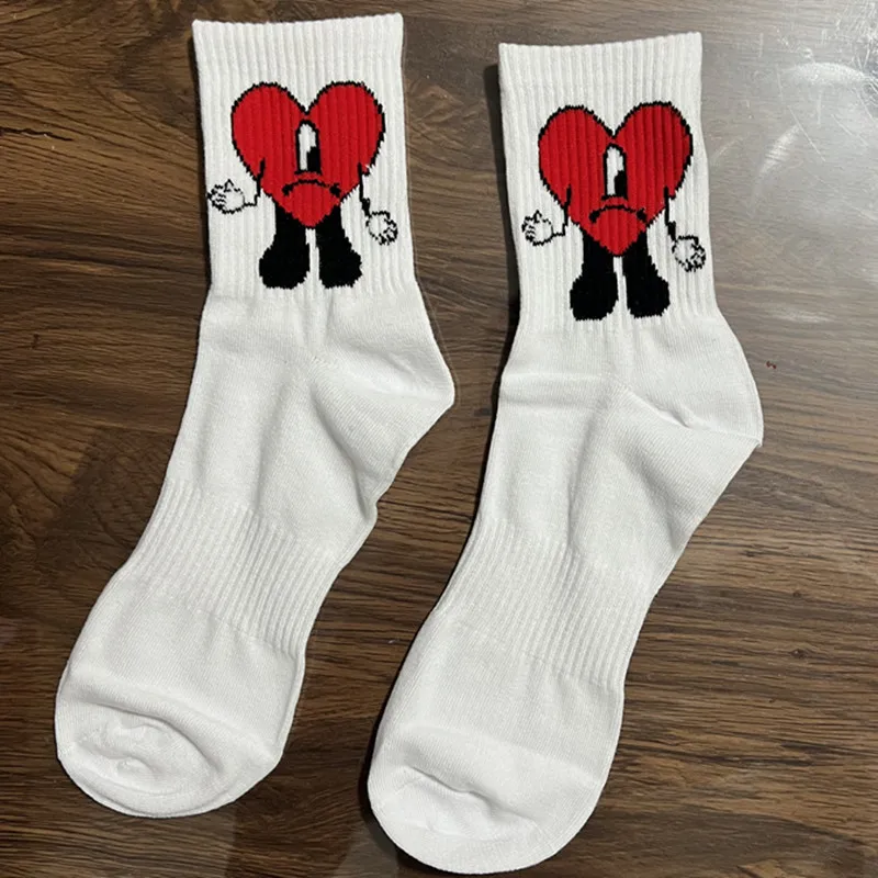 Street Bad Bunny Adult Knitting Socks Anime Cosplay Red Heart Cotton Cartoon Personality Socks Trend Stockings Gift