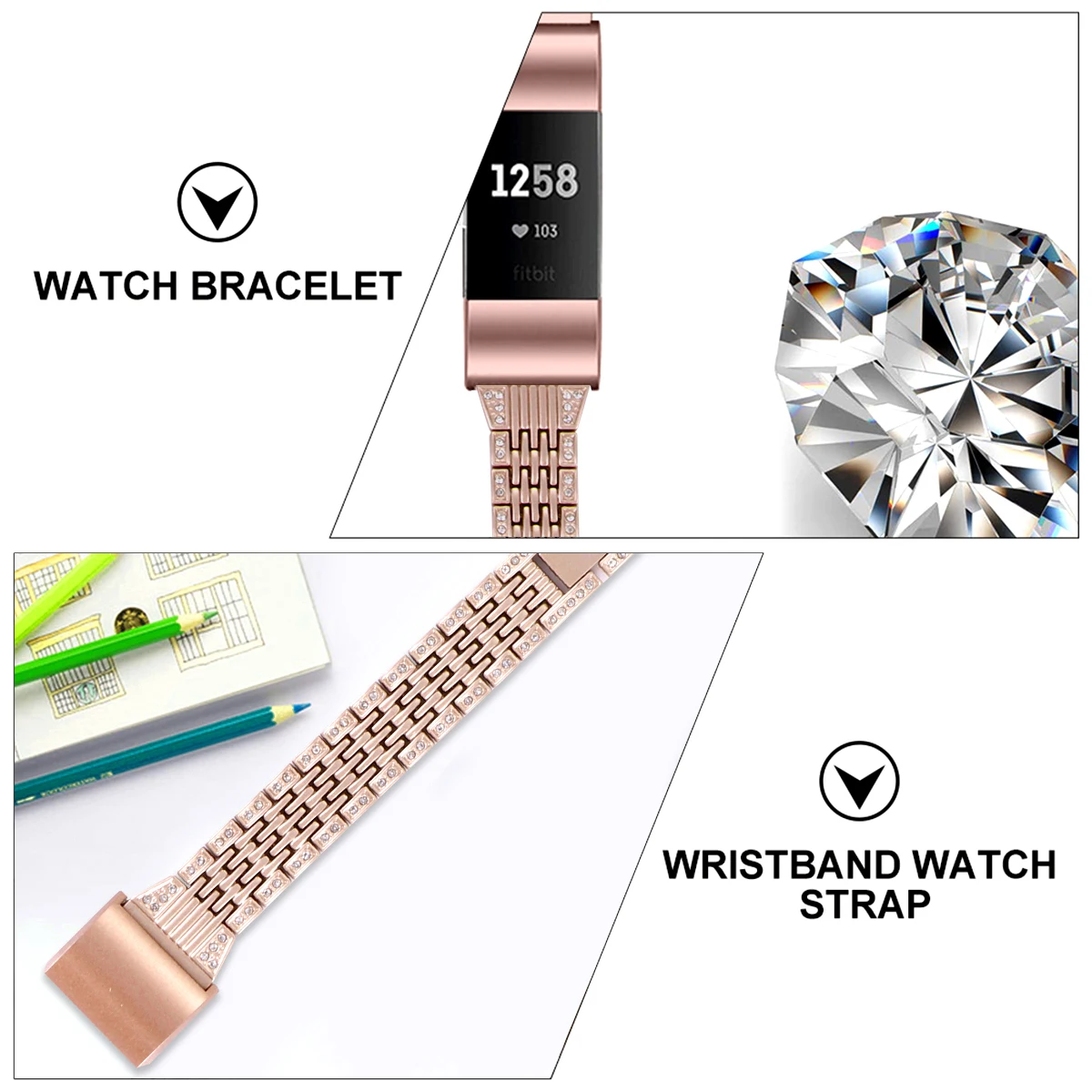 

Band Stainless Steel Chain Wrist Strap Smart Watch Metal for Watchband Golden