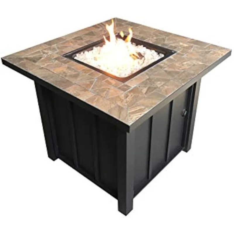 AFP-STT Outdoor Patio 40,000 BTU 30x30 Inch Square Tile Table Top Propane Fire Pit and Fire Glass