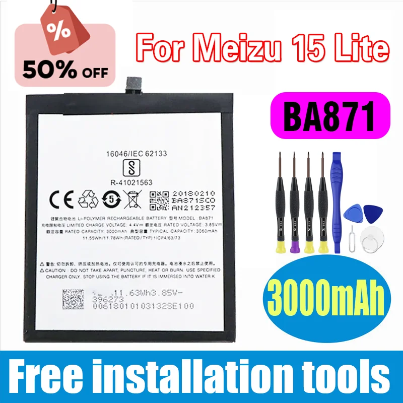 

High Quality Replacement Battery for Meizu 15 Lite BA871 3000mAh Mobile Phone Large Capacity New Batteries