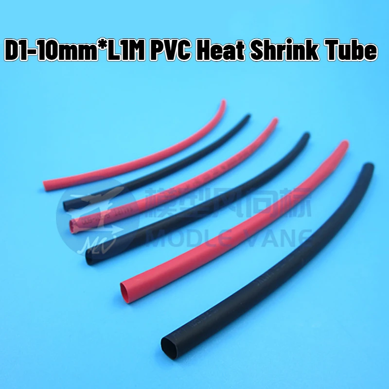 D1-10mm*L1M PVC Heat Shrink Tubing Insulating Tube Sleeve Black/Red Wire Wrap Cable Kit DIY Model Battery ESC Connector