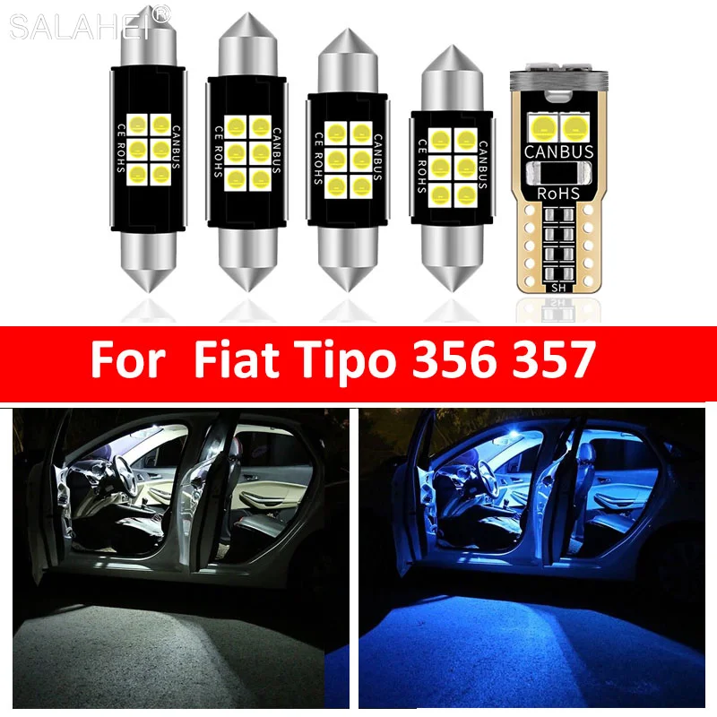 6PCS Car LED Interior Map Dome Light Kit For Fiat Tipo 356 357 2015+ Footwell Trunk License Plate Door Sun Visor Lamp Accessorie