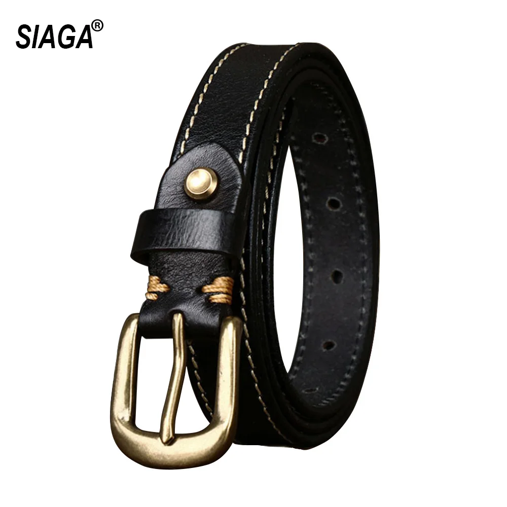 

Brass Pin Buckle Belts for Women Solid Pure Cow Leather Belt 2.4cm Width