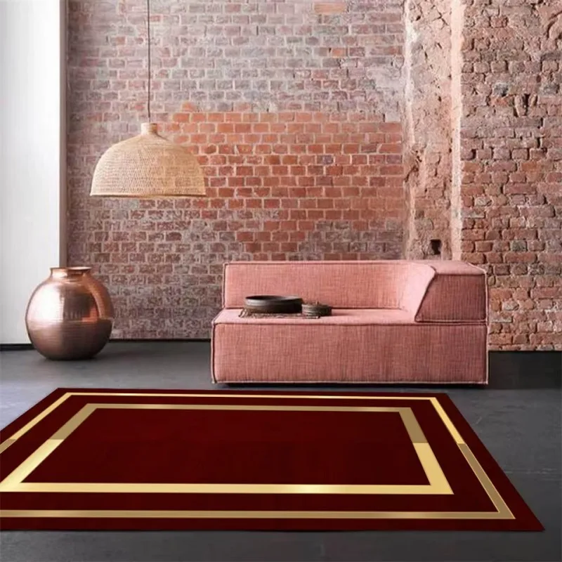 Luxury Wine Red Golden Edge Carpet Living Room Non-Slip Super Soft Thickened Rug Mechanical Washable Mat Rectangle Home Decor