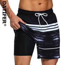 DATIFER Summer New Arrival 2024 Mens Shorts Polyester Long Lining 2 in 1 Shorts Para Hombre Side Zipper Pocket Gym Swimwear