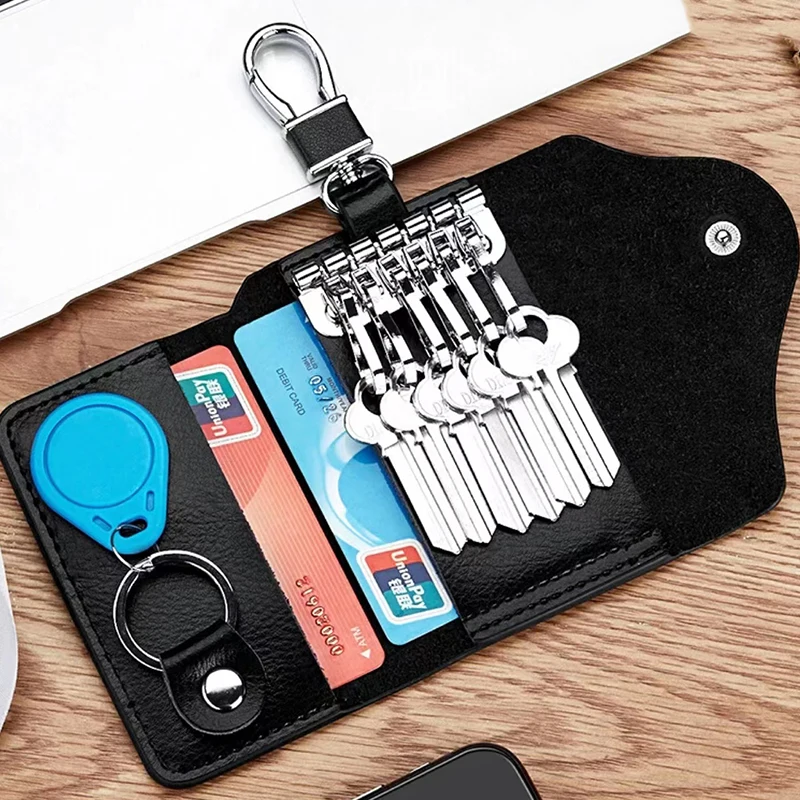 Portable Leather Keychain Men Women Housekeeper Key Holder Organizer Pouch Cow Split Car Key Wallet Key Case Mini Card Bag