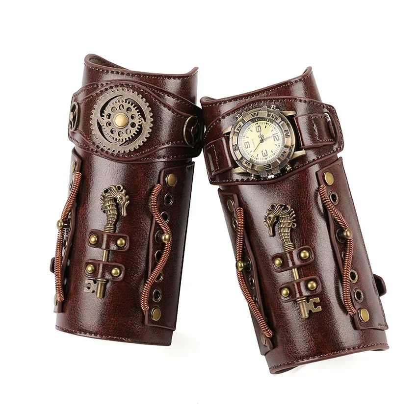 

Retro Medieval Steampunk Wrist Guard Renaissance Mechanical Gear Watch Leather Wrister Armor Archer Prop Costume Cosplay Anime