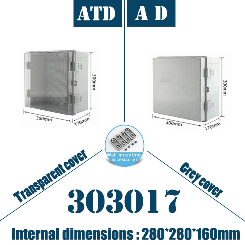 Outdoor plastic distribution box, 300*300*170mm, gray cover / transparent cover available, with waterproof ,dustproof functions.