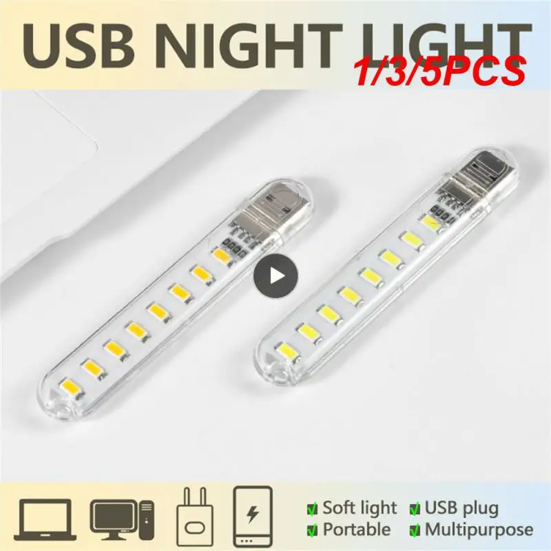 1/3/5PCS Mini Portable LED Usb Light 3/8 LEDS Book Light PC Laptop Mobile Power USB Plug Lamp Eye Protection Reading Camping