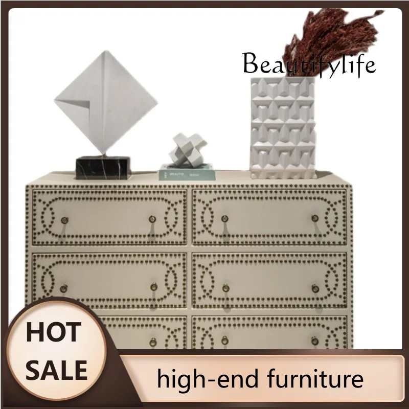 J American Light Luxury Porch Chest Drawer Storage Light Luxury Home Rivet Cabinet Simple Foyer Decorative Cabinet
