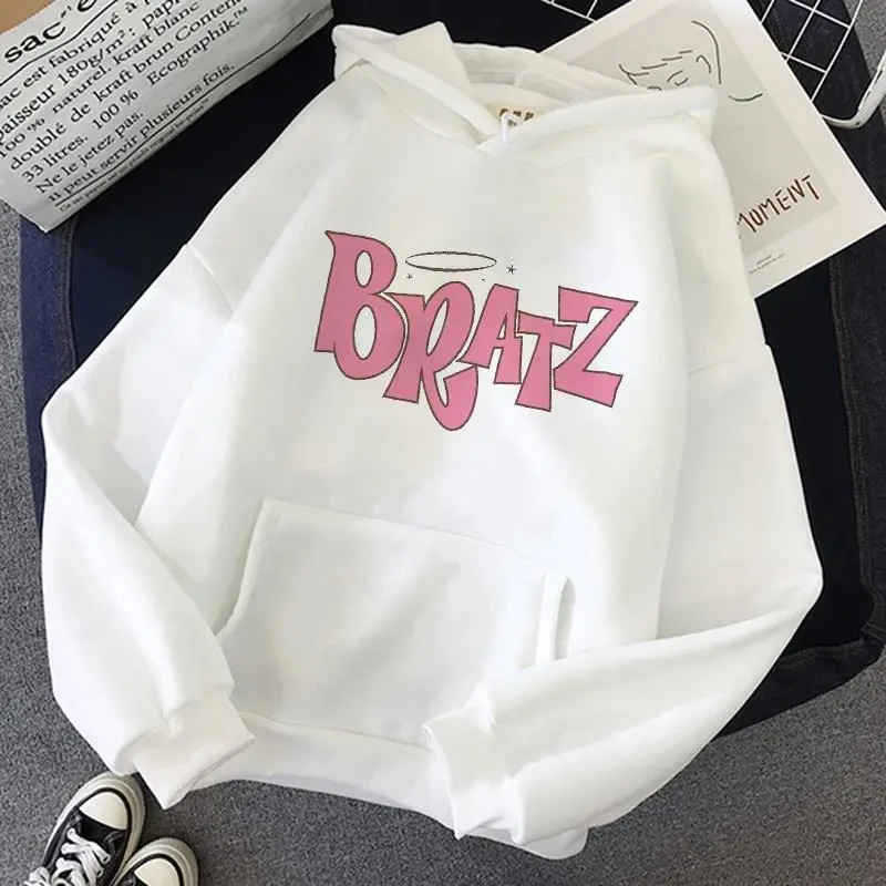 2024 New Bratz Letter Print Plus Size Hooded Sweatshirt Girl Cute Pattern Youth Spring and Autumn Leisure Long Term