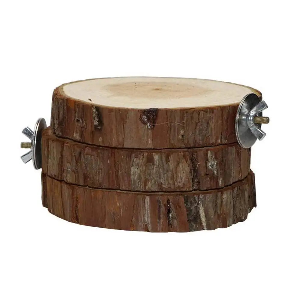 Perchas de jaula para pájaros y loros, plataforma redonda de madera, tablero de soporte, juguetes para morder, suministros para mascotas pequeñas, accesorios