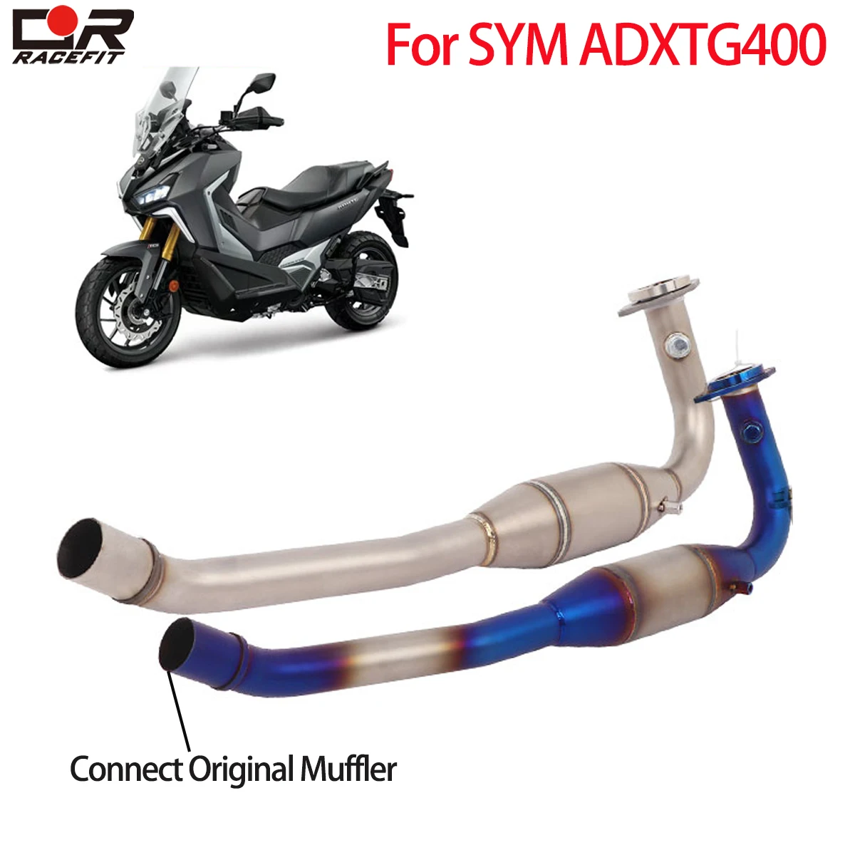 

Передняя выхлопная труба мотоцикла для SYM ADXTG400 2024 ADXTG 400, глушитель подходит для стока, модифицированный глушитель Escape Moto