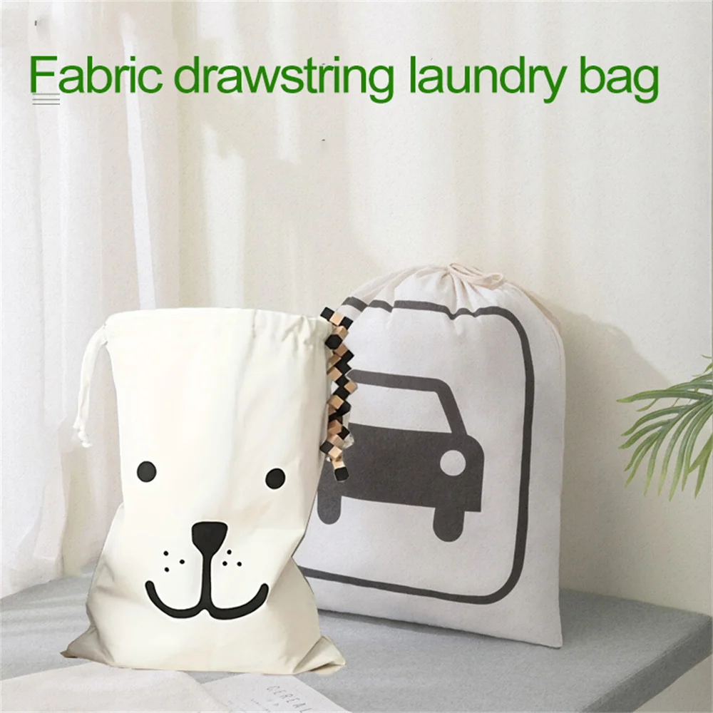 Large Cotton and Linen Laundry Bag Clothes Toys Storage Bag Printing Fabric Drawstring Duffle Bag Dirty Clothes Organizer Bags