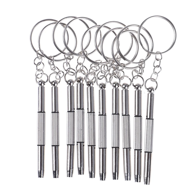 10Pcs Steel Eyeglass Screwdriver Sunglass Watch Repair Kit with Keychain Portable Screwdriver Hand Tools 3 in 1 Set