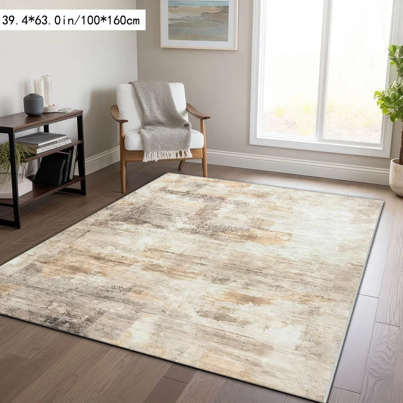 1pc Modern Abstract Beige Grey Area Rug, Neutral Style, for Living Room, Bedroom, Home Decor