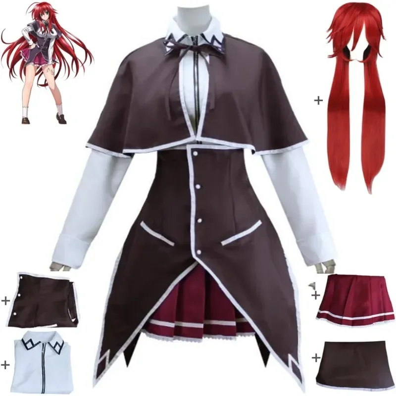 Disfraz de Anime de escuela secundaria D * D DxD Rias Gremory, peluca, capa, falda superior, uniforme Sexy para mujer y niño, traje de Halloween MN12