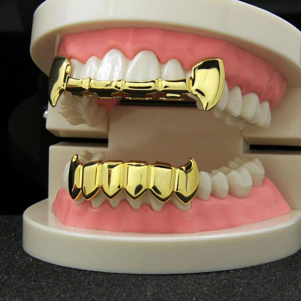 RACHELZ Hip Hop DIY Top&Bottom Teeth Grillz Fangs Fashion Glossy Tooth Caps Decor For Women Men Jewelry Party Cosplay