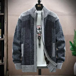 New Men's Winter Thick Hooded Sweater Fleece Slim Cardigan Male Autumn Knitted Sweatercoat Patchwork Jacket Plus Size 4XL