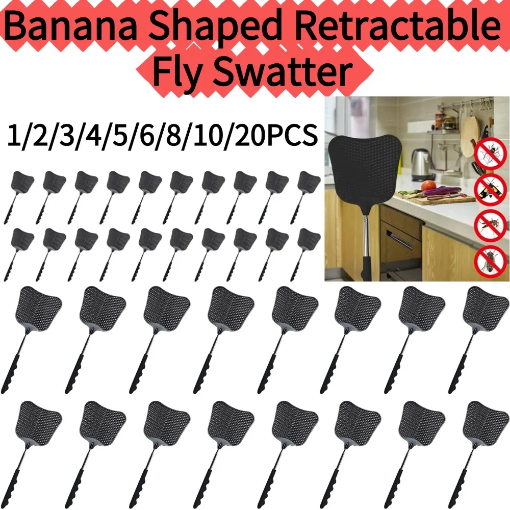 1/2/3/4/5/6/8/10/20PCS Retractable Fly Swatter Anti Slip Grip Banana Design Manual Bug Zapper Lightweight Mosquito Fly Catcher